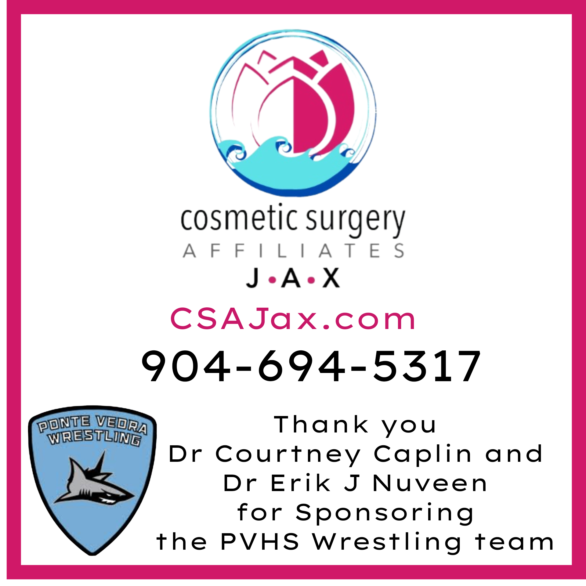 Cosmetic Surgery Affiliates - Sponsor of the Ponte Vedra High School Wrestling Team